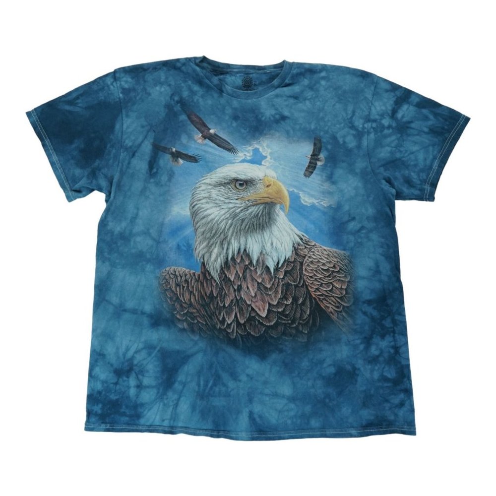 The Mountain Mens T Shirt L American Bald Eagle Patriot USA Blue Short Sleeves